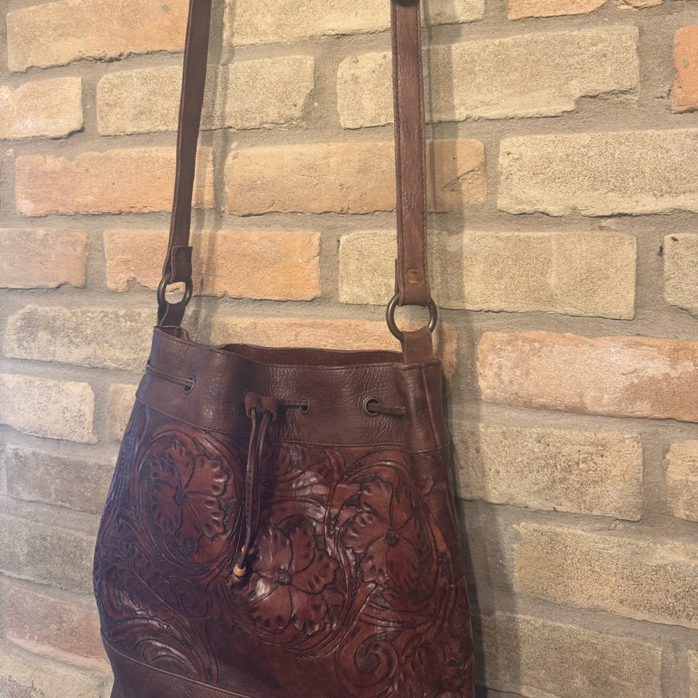 Kobler Embossed Leather Floral Crossbody Bucket Bag